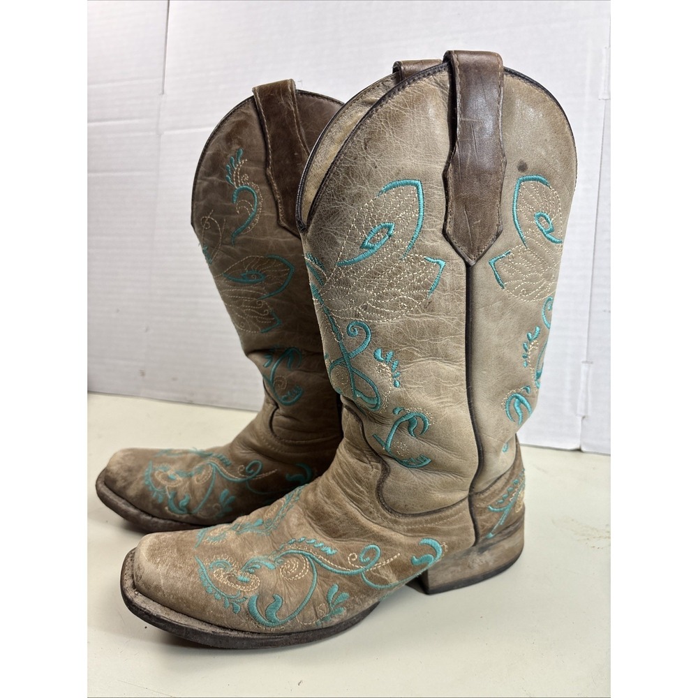 CIRCLE G Corral Boots Womens 8M Butterfly Turquoise Cowboy Western Boot Rodeo